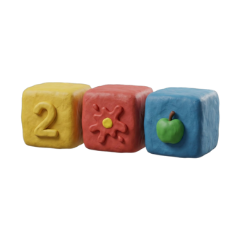 Three colorful clay blocks — from the Build 3 Words game