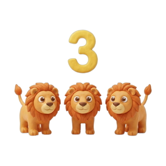 Three clay lions under the number 3 — from the Count & Find game
