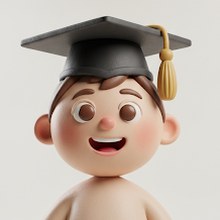 A smiling clay child in a graduation cap
